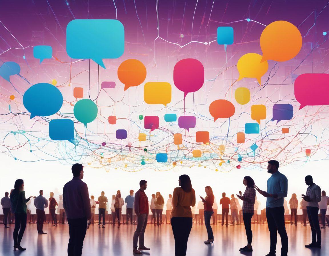 A vibrant digital landscape showcasing diverse people engaging in knowledge sharing activities, such as video calls, online courses, and collaborative projects. Include community symbols like speech bubbles and light bulbs to represent ideas and connections. The backdrop should feature a network of interconnected nodes symbolizing digital links. Emphasize warmth and inclusivity with bright colors and dynamic flows. vector art. vibrant colors. white background.